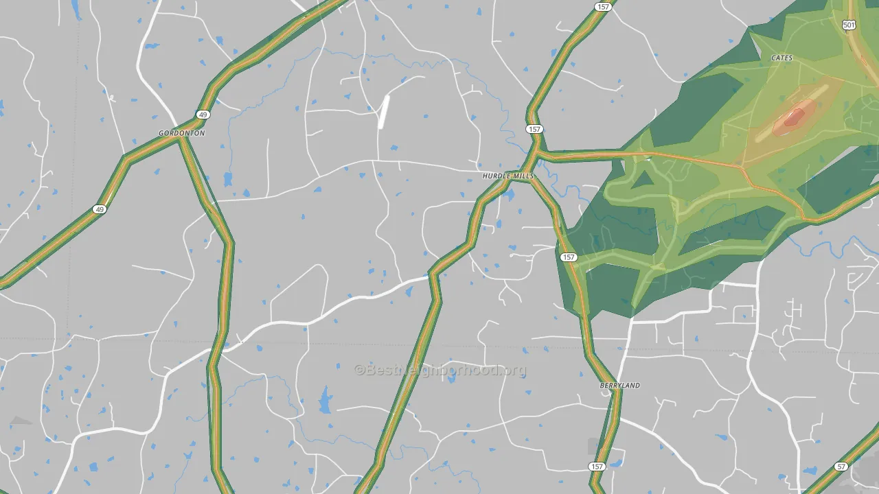 Hurdle Mills, NC Map of Noise Levels in Hurdle Mills
