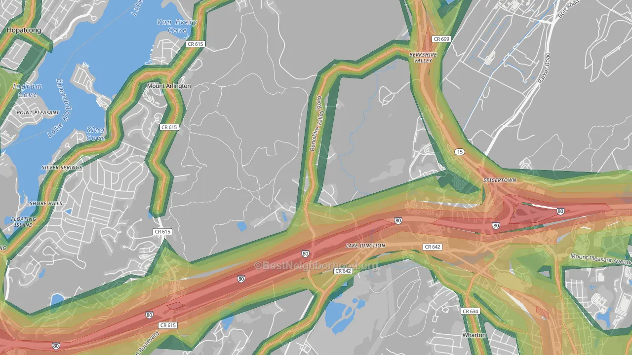 Hurdtown, NJ Map of Noise Levels in Hurdtown