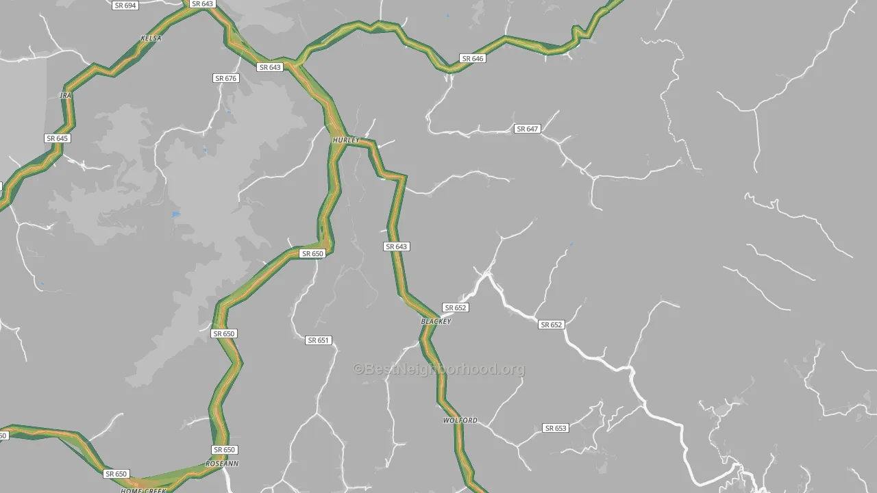 Hurley, VA Map of Noise Levels in Hurley