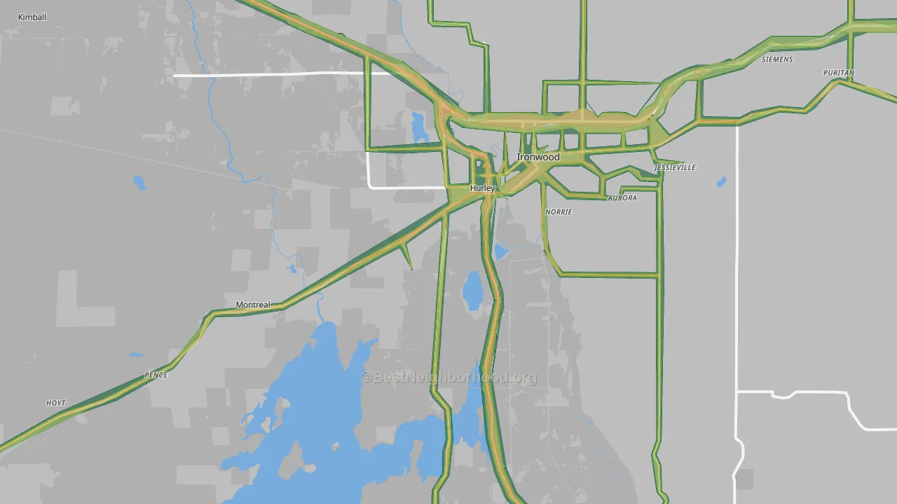 Hurley, WI Map of Noise Levels in Hurley