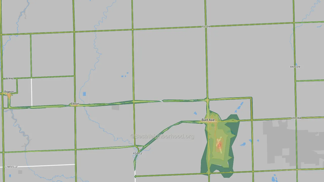 Huron County, MI Map of Noise Levels in Huron County