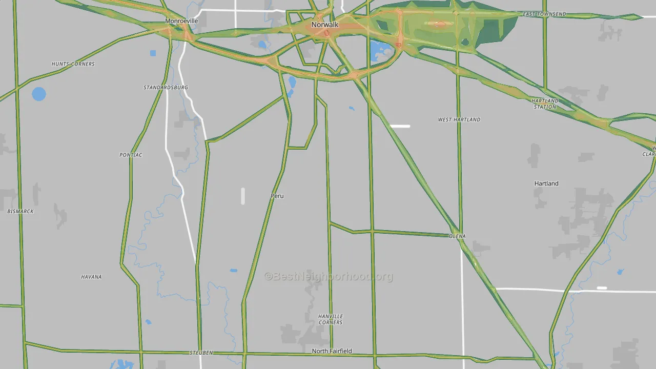 Huron County, OH Map of Noise Levels in Huron County