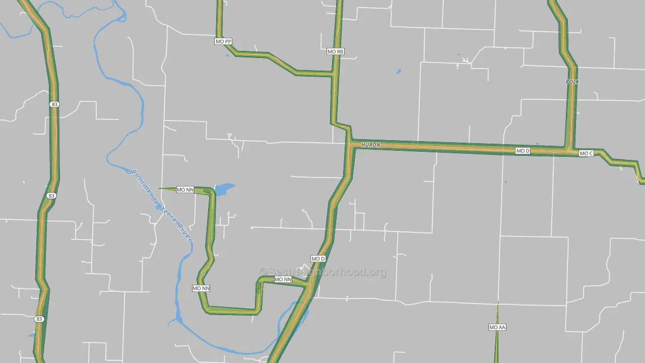Huron, MO Map of Noise Levels in Huron
