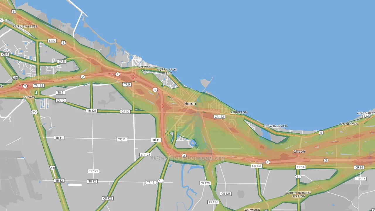 Huron, OH Map of Noise Levels in Huron