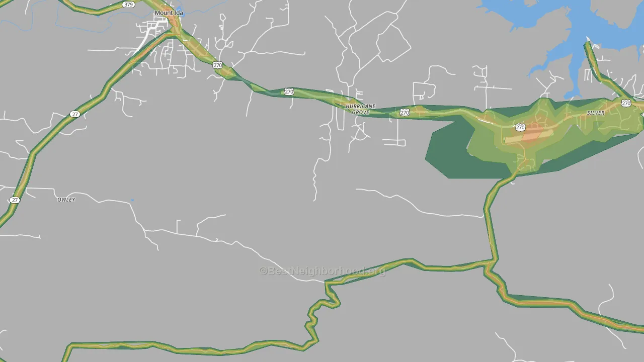 Hurricane Grove, AR Map of Noise Levels in Hurricane Grove