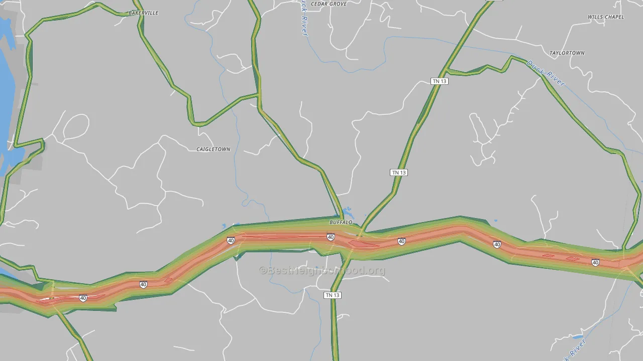 Hurricane Mills, TN Map of Noise Levels in Hurricane Mills
