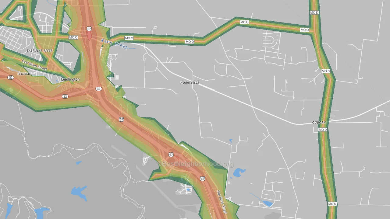 Hurryville, MO Map of Noise Levels in Hurryville