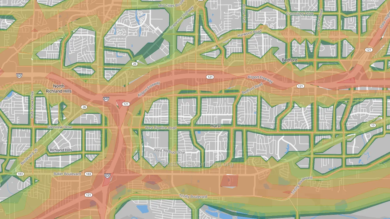 Hurst, TX Map of Noise Levels in Hurst