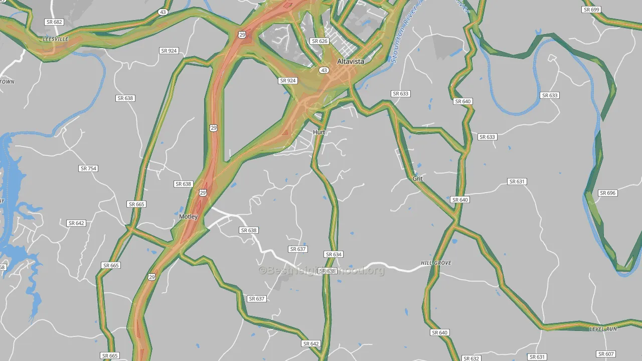 Hurt, VA Map of Noise Levels in Hurt