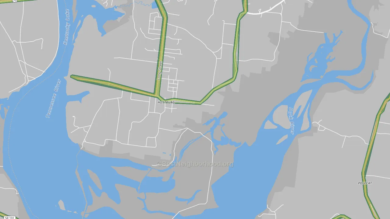 Hustburg, TN Map of Noise Levels in Hustburg