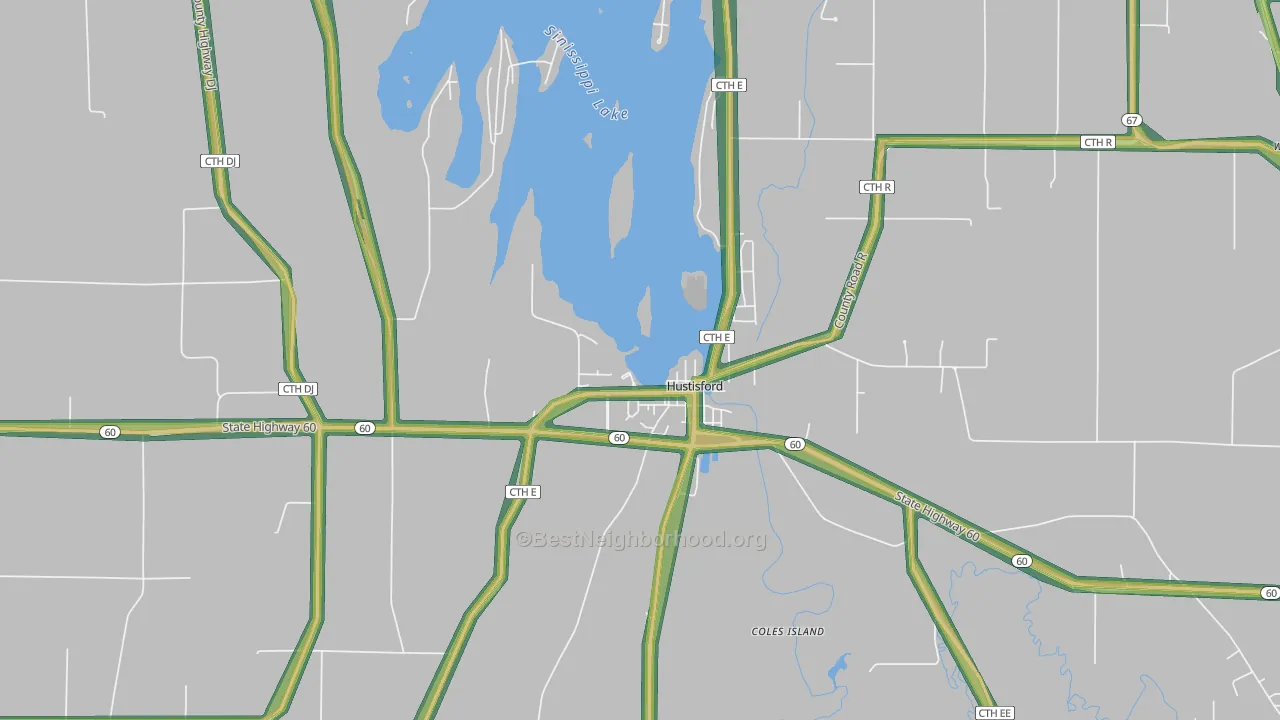 Hustisford, WI Map of Noise Levels in Hustisford