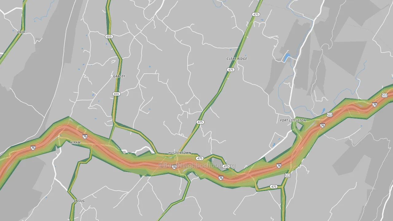 Hustontown, PA Map of Noise Levels in Hustontown