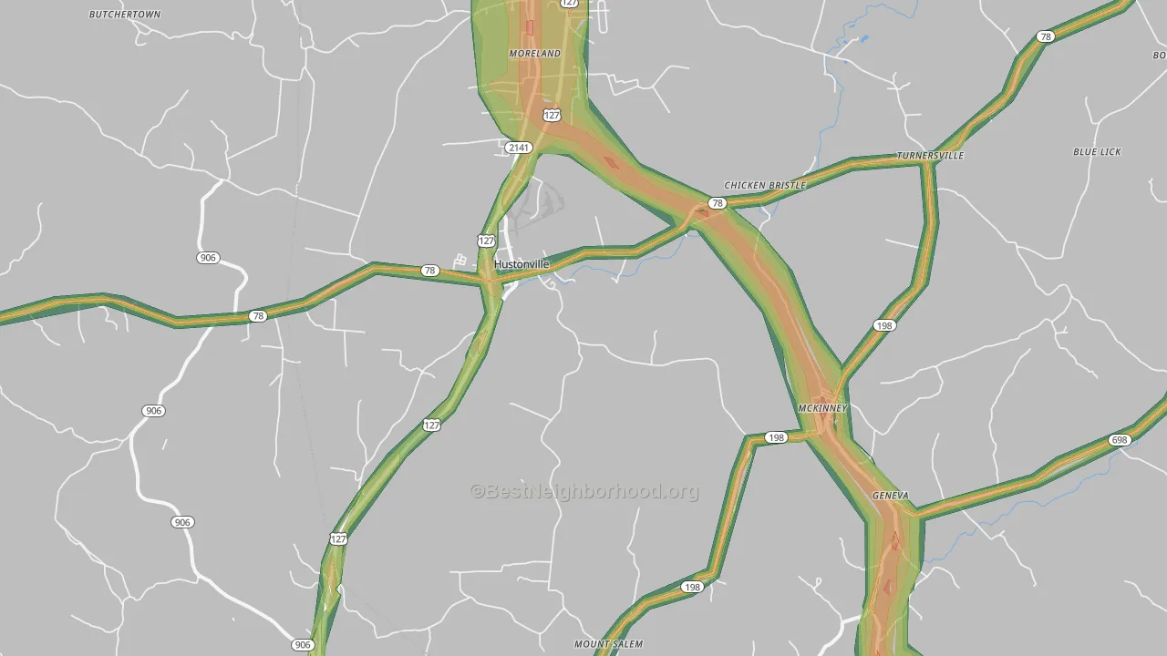 Hustonville, KY Map of Noise Levels in Hustonville