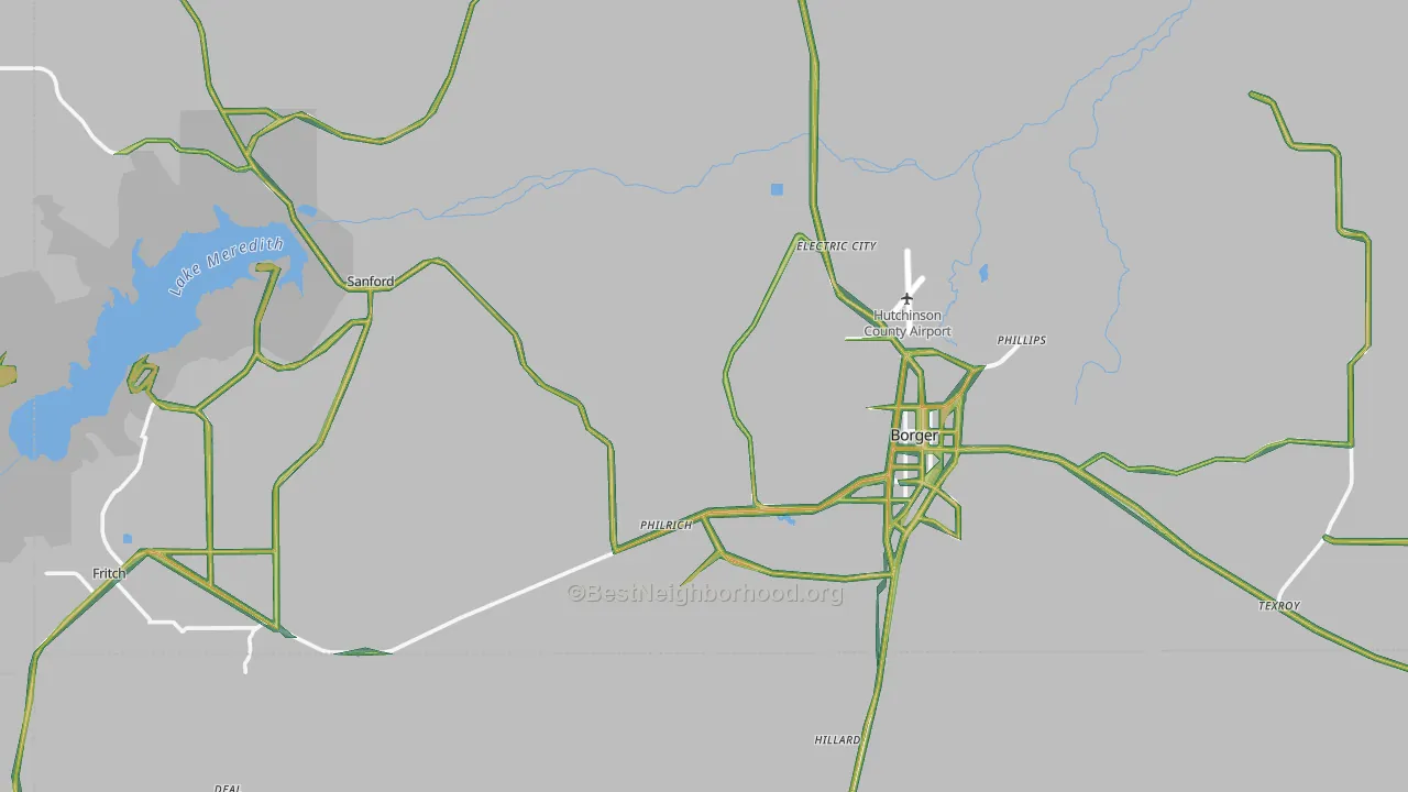 Hutchinson County, TX Map of Noise Levels in Hutchinson County