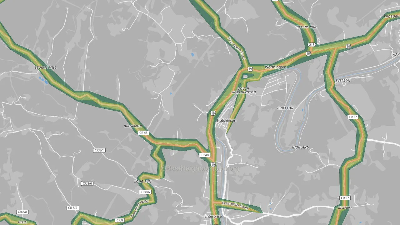 Hutchinson, WV Map of Noise Levels in Hutchinson