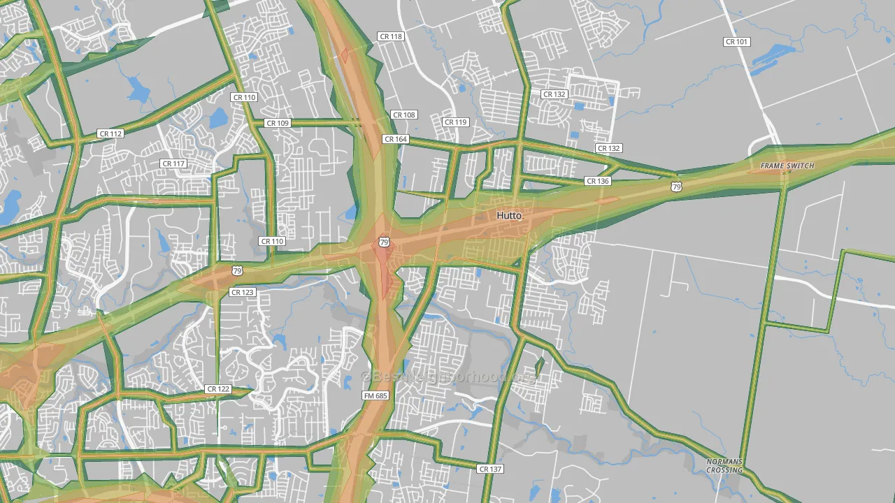 Hutto, TX Map of Noise Levels in Hutto