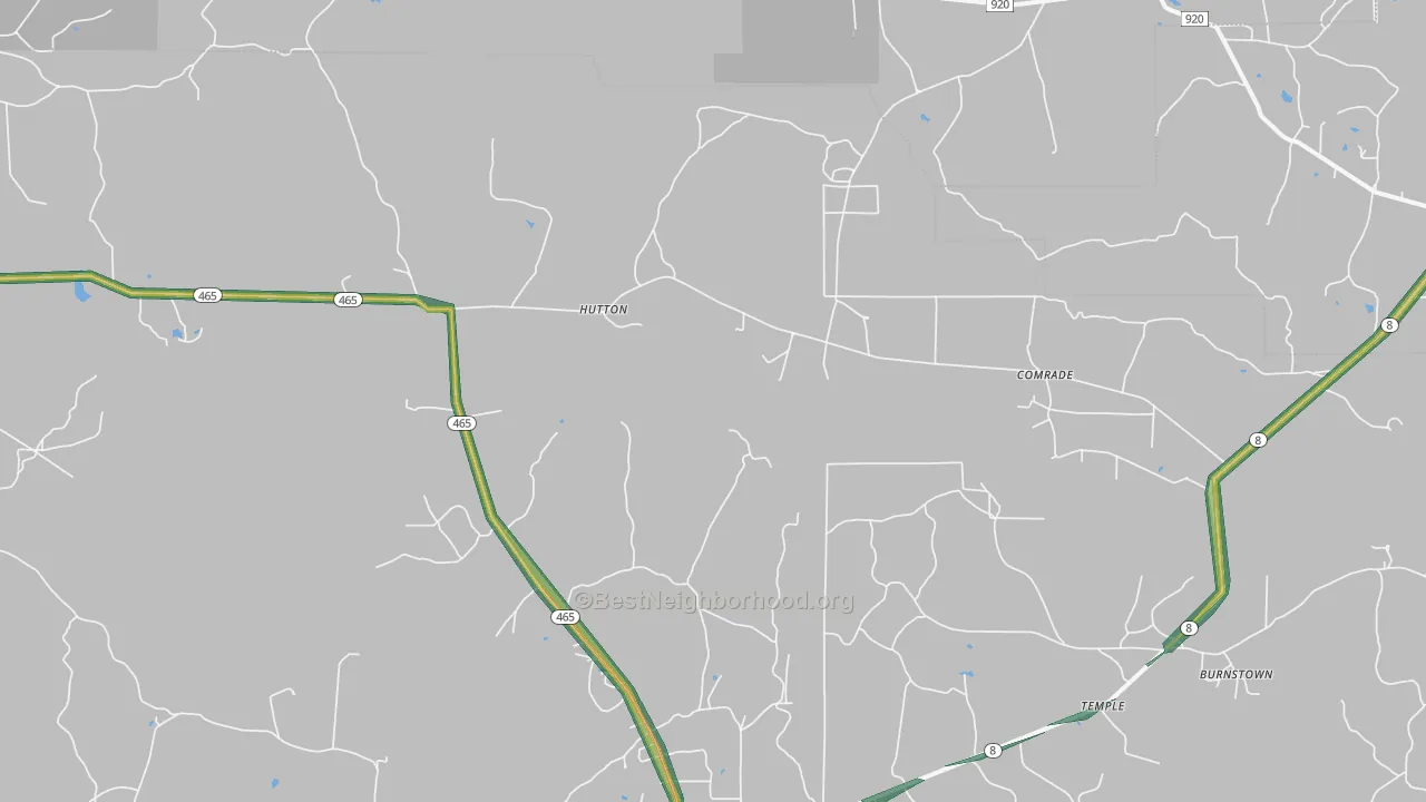 Hutton, LA Map of Noise Levels in Hutton
