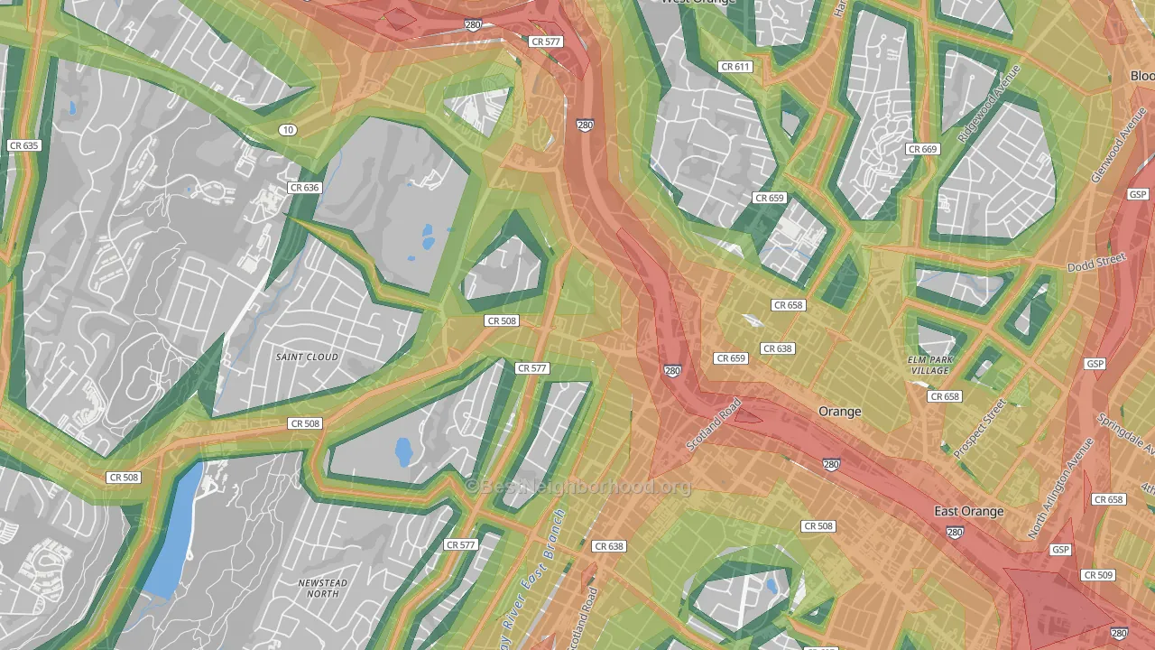 Hutton Park, West Orange, NJ Map of Noise Levels in Hutton Park