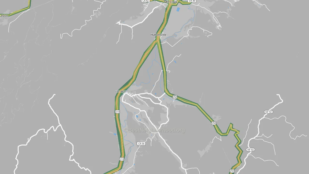 Huttonsville, WV Map of Noise Levels in Huttonsville