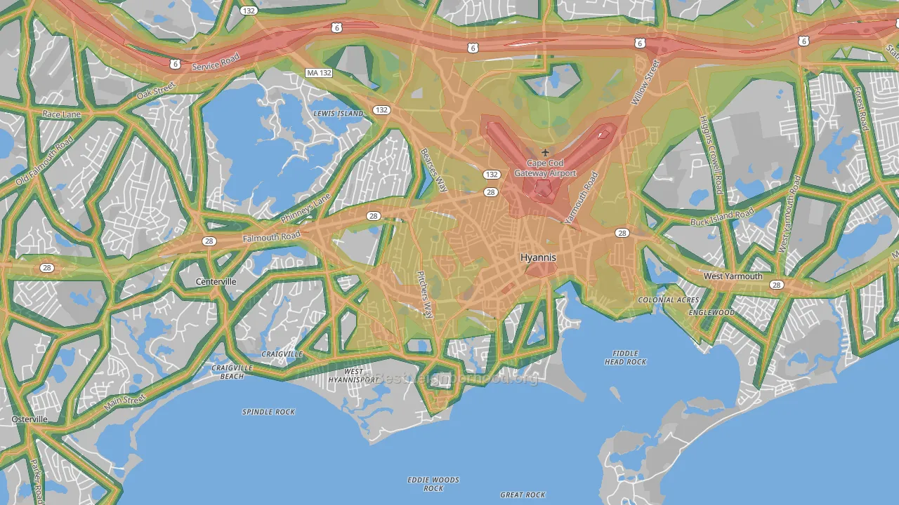 Hyannis, Barnstable Town, MA Map of Noise Levels in Hyannis