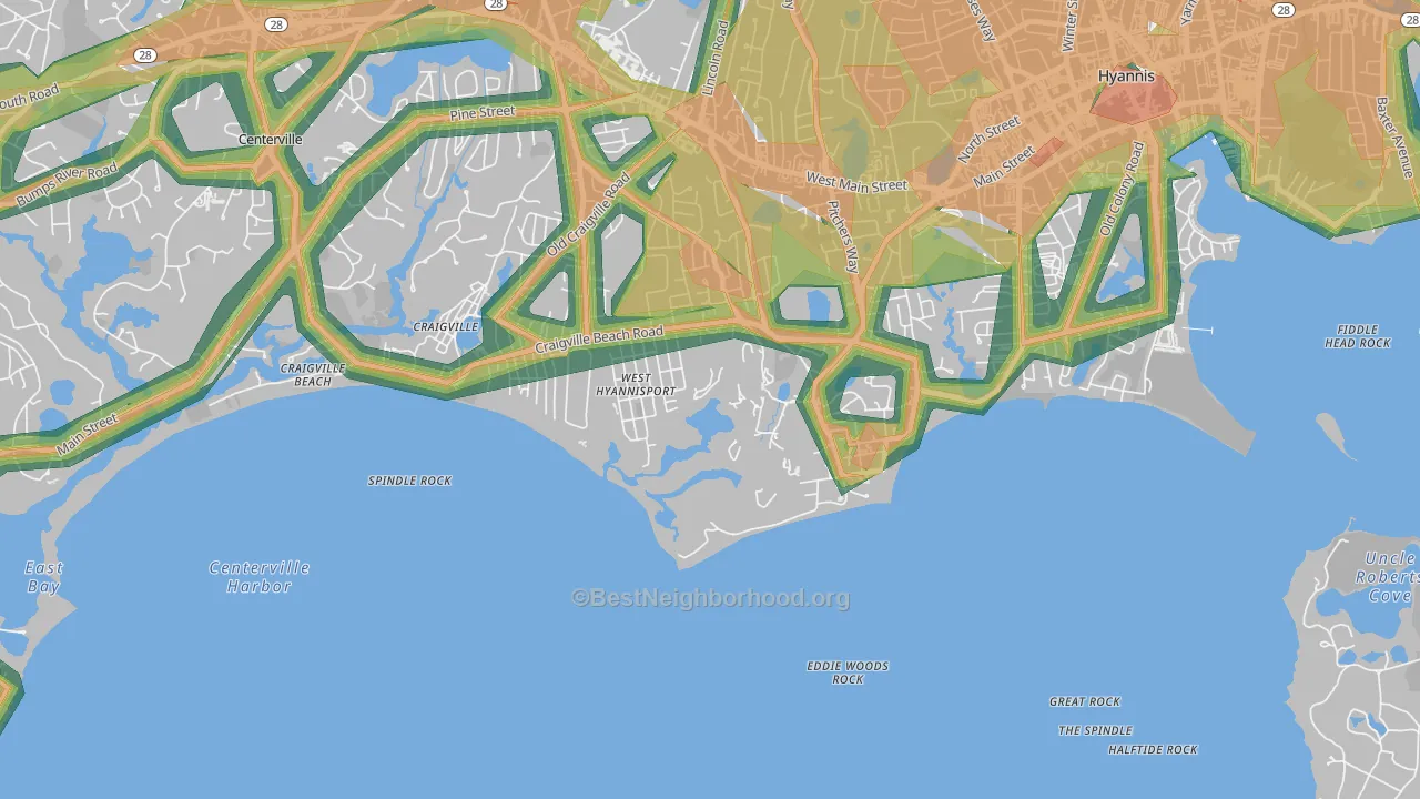 Hyannis Port, MA Map of Noise Levels in Hyannis Port