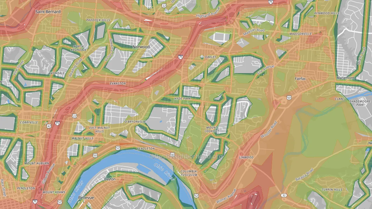 Hyde Park, Cincinnati, OH Map of Noise Levels in Hyde Park