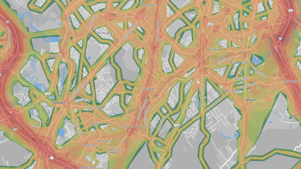 Hyde Park, MA Map of Noise Levels in Hyde Park