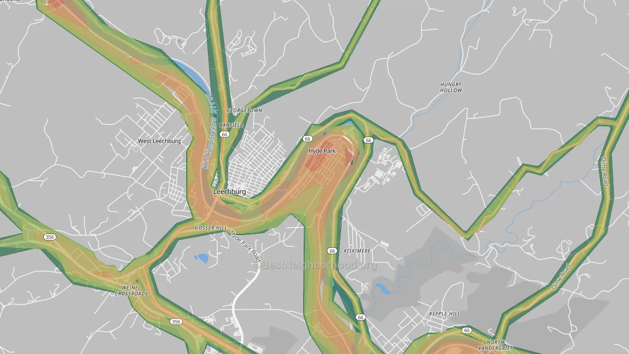 Hyde Park, PA Map of Noise Levels in Hyde Park