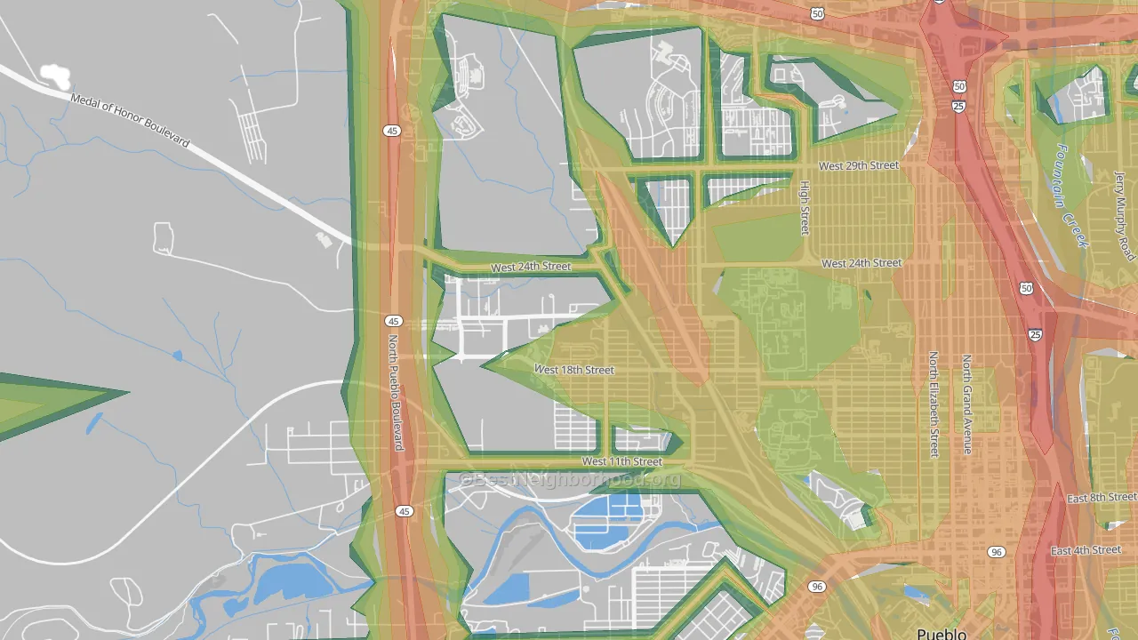 Hyde Park, Pueblo, CO Map of Noise Levels in Hyde Park