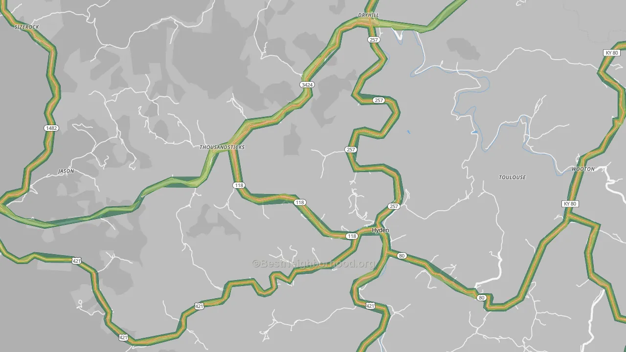 Hyden, KY Map of Noise Levels in Hyden