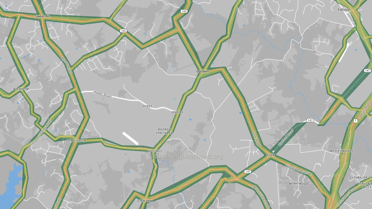 Hydes, MD Map of Noise Levels in Hydes