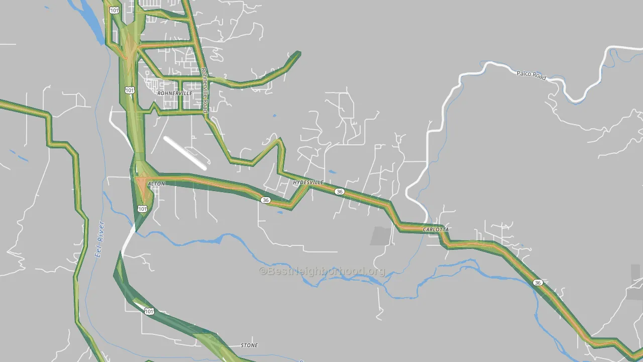 Hydesville, CA Map of Noise Levels in Hydesville