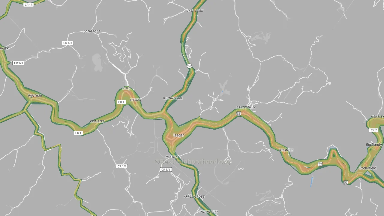 Iaeger, WV Map of Noise Levels in Iaeger