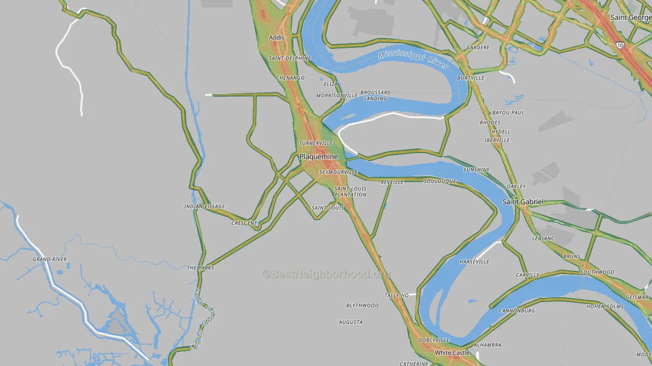 Iberville Parish, LA Map of Noise Levels in Iberville Parish