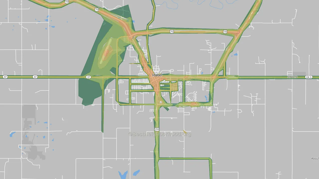 Idabel, OK Map of Noise Levels in Idabel