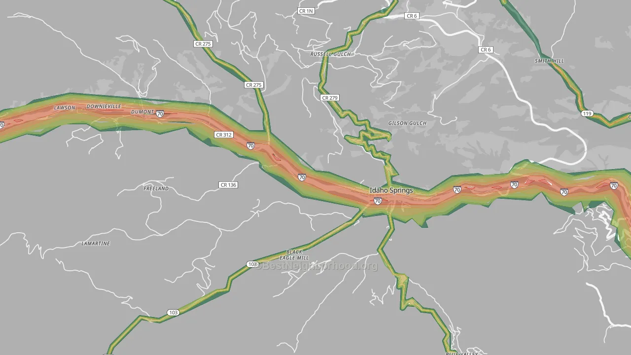 Idaho Springs, CO Map of Noise Levels in Idaho Springs