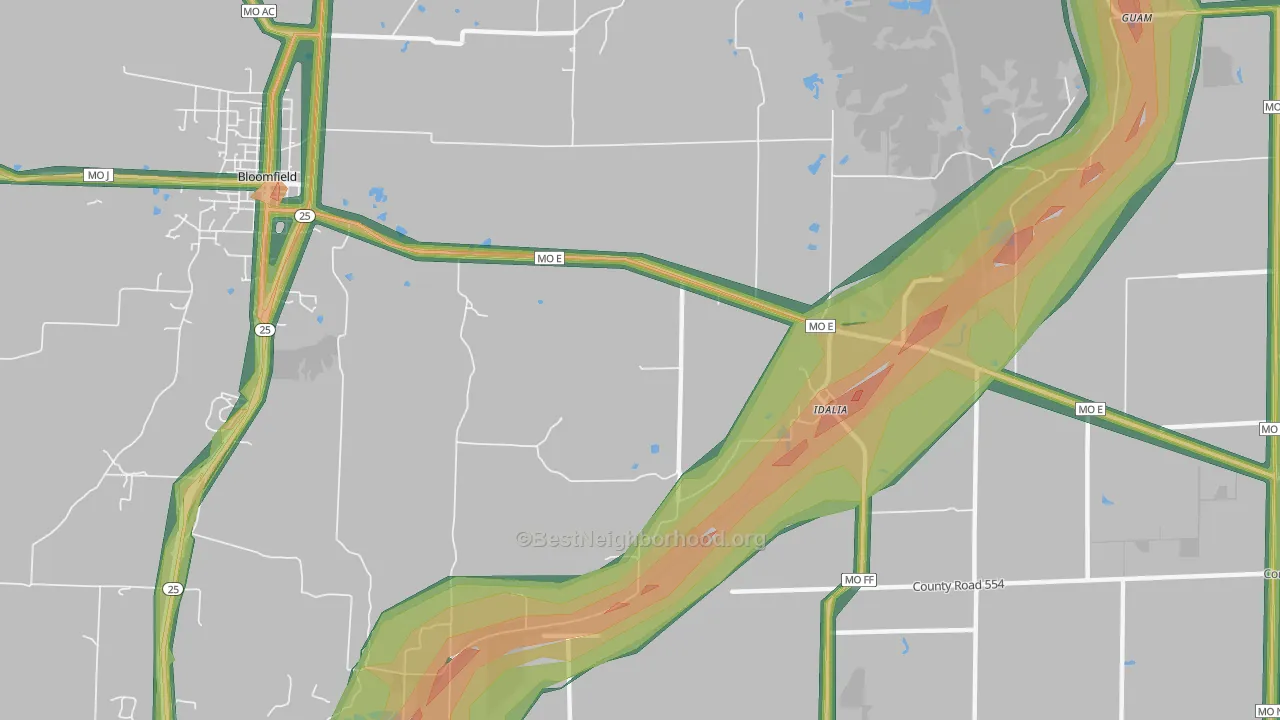 Idalia, MO Map of Noise Levels in Idalia