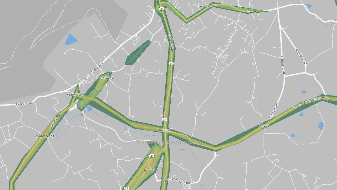 Idaville, PA Map of Noise Levels in Idaville