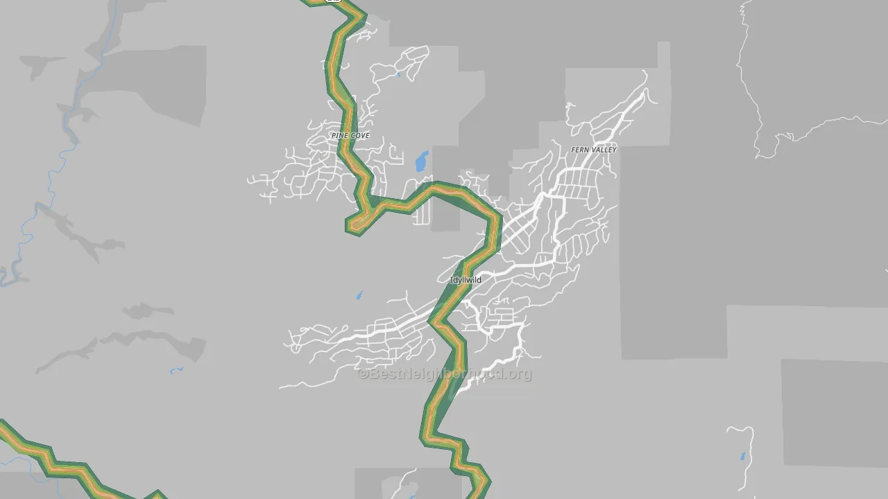 Idyllwild-Pine Cove, CA Map of Noise Levels in Idyllwild-Pine Cove