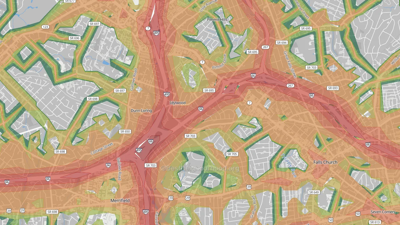 Idylwood, VA Map of Noise Levels in Idylwood