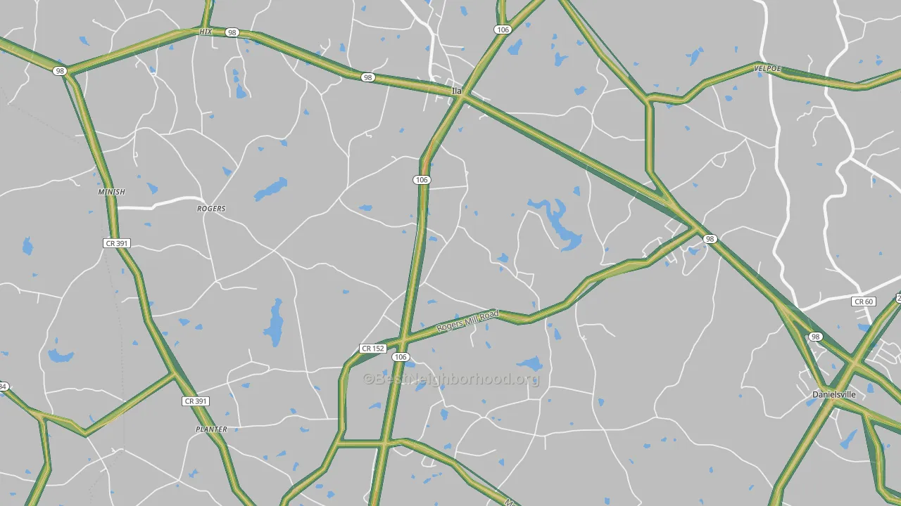 Ila, GA Map of Noise Levels in Ila