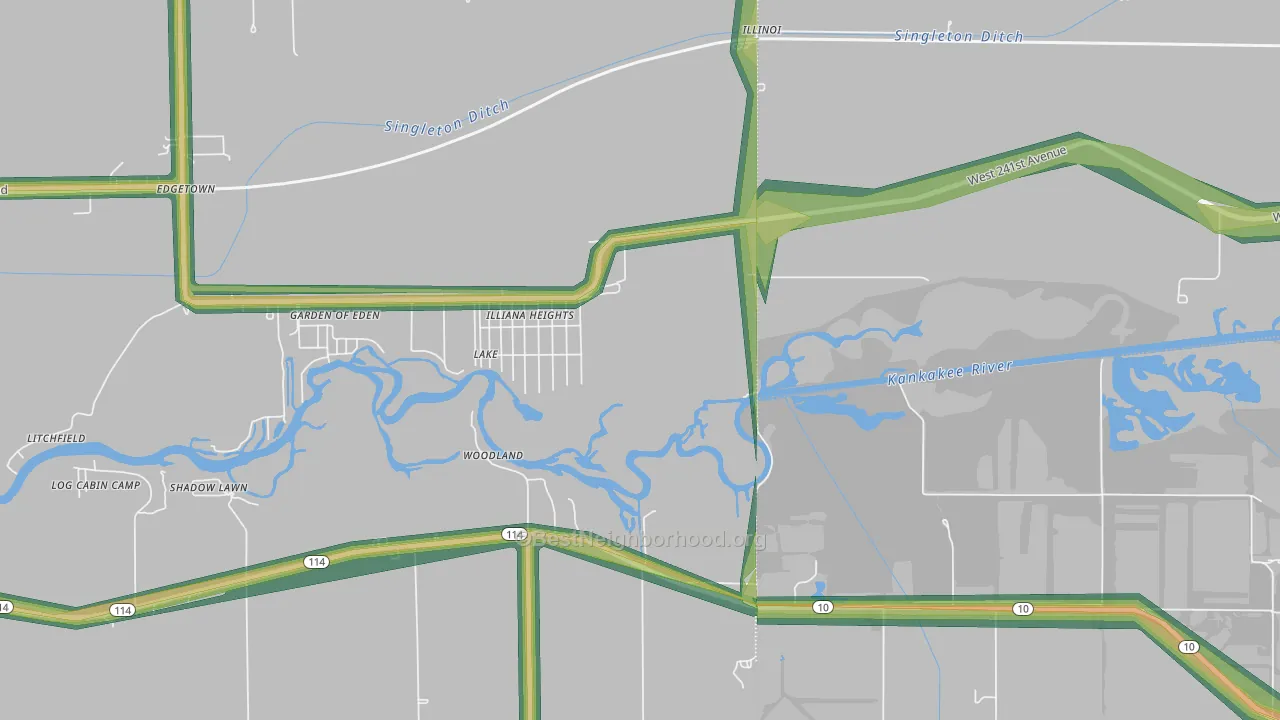Illiana Heights, IL Map of Noise Levels in Illiana Heights