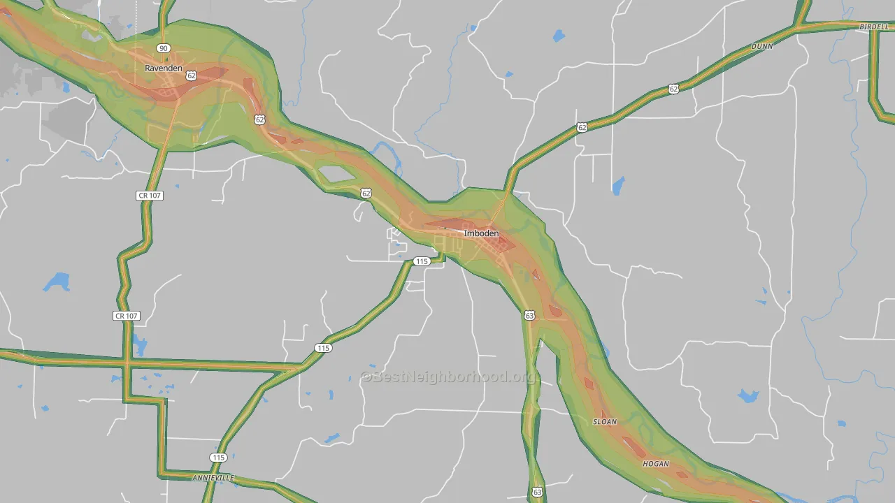 Imboden, AR Map of Noise Levels in Imboden