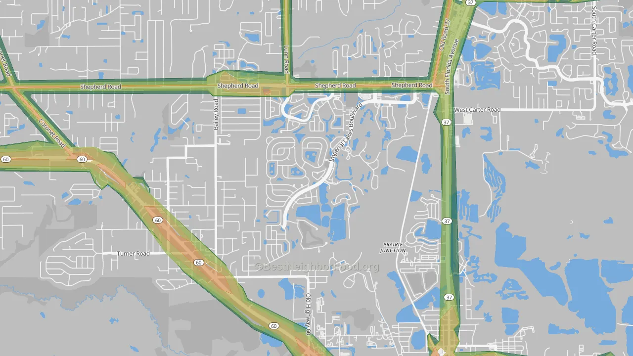 Imperial Lakes, Fuller Heights, FL Map of Noise Levels in Imperial Lakes