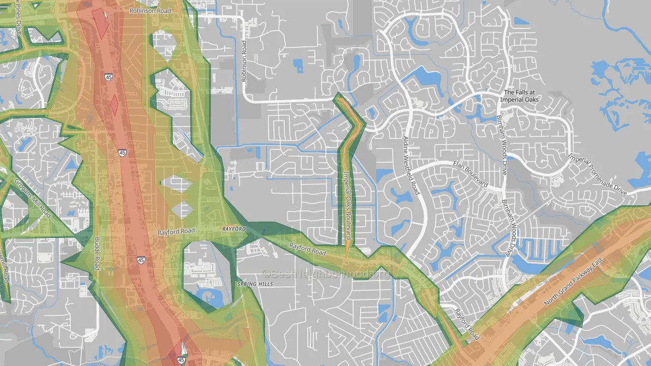Imperial Oaks, Spring, TX Map of Noise Levels in Imperial Oaks