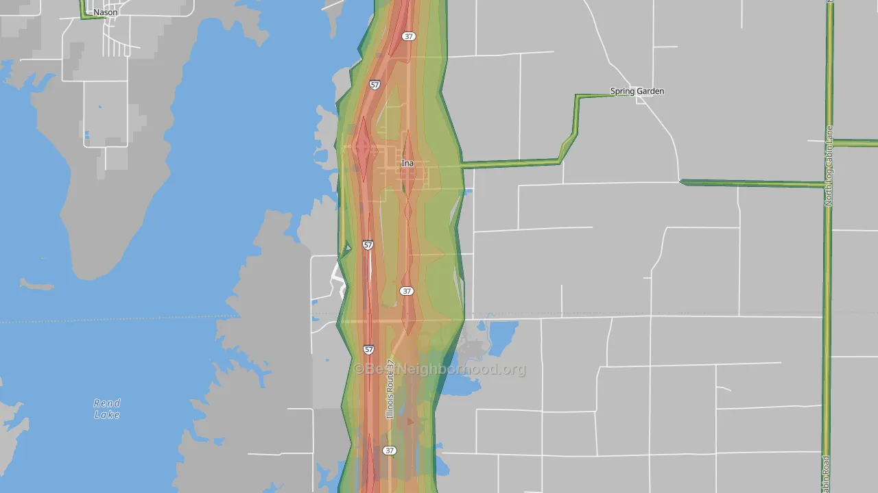 Ina, IL Map of Noise Levels in Ina