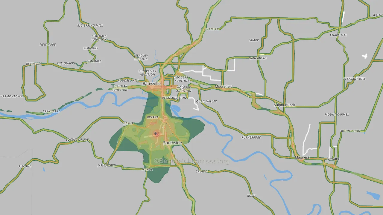 Independence County, AR Map of Noise Levels in Independence County