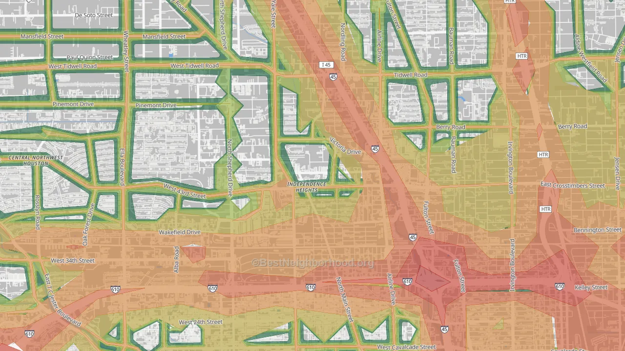 Independence Heights, Houston, TX Map of Noise Levels in Independence Heights