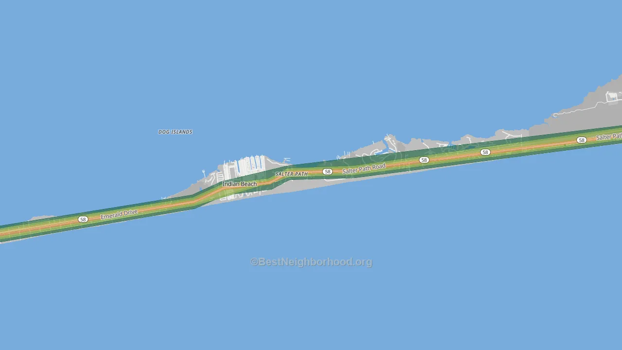 Indian Beach, NC Map of Noise Levels in Indian Beach