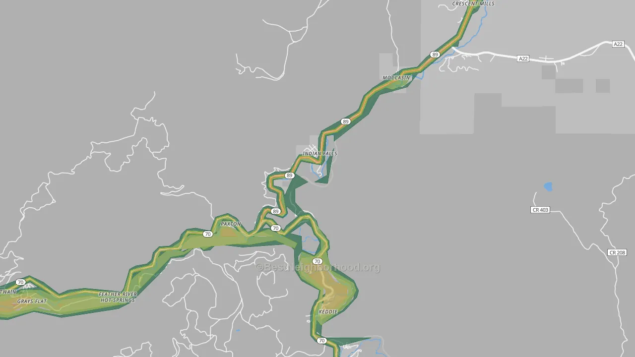 Indian Falls, CA Map of Noise Levels in Indian Falls